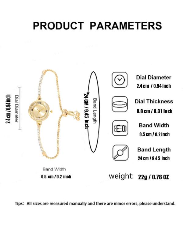 Women's Elegant Rhinestone Decorated Chain Quartz Watch, Fashionable Round Dial Watch for Women & Girls, Trendy All-match Watch for Birthday Gift