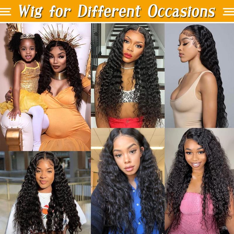 Long Curly Synthetic Black Hair Wigs for Women Lace Front Wig 4