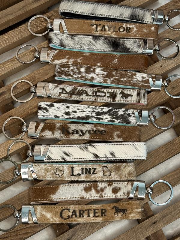 Custom Branded Cowhide Wristlet Keychain - Durable and Stylish Accessory - Genuine Cowhide - Gift for Her - Christmas Gift - Stocking Stuffer