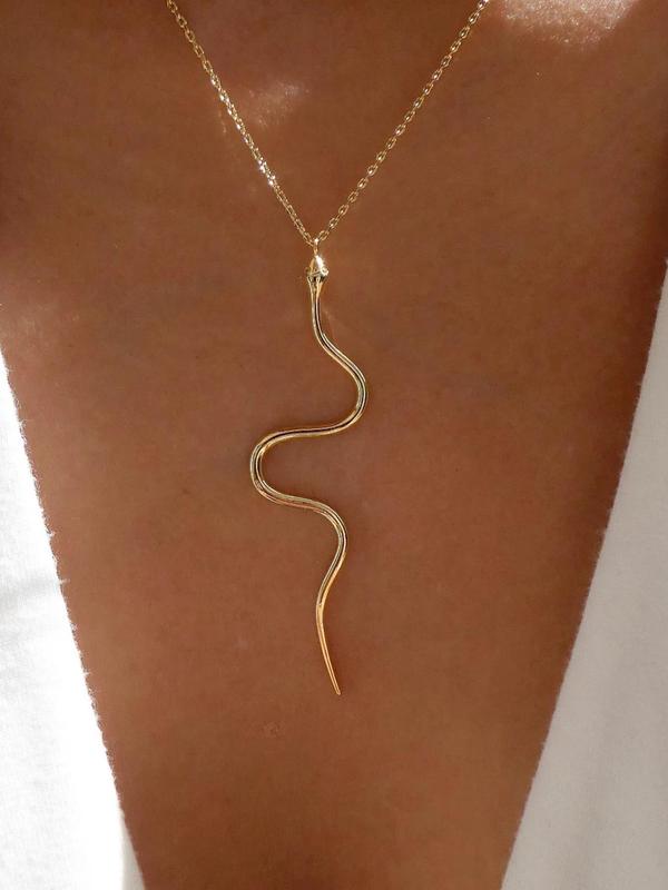 Snake Shape Design Pendant Necklace for Women, Punk Hip Hop Style Snake Pendant Necklace, Personality Clavicle Chain, Street Fashion Stainless Steel Jewelry, Holiday Gift