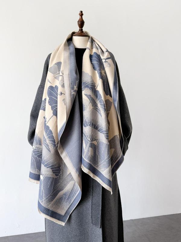 Lotus Pattern Scarf, Casual Soft Warm Shawl for Women & Men, Fashion Accessories for Daily Wear, Trendy All-match & Exquisite Scarf for Birthday Gift