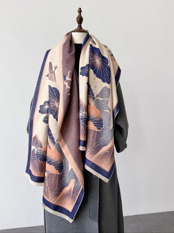 Lotus Pattern Scarf, Casual Soft Warm Shawl for Women & Men, Fashion Accessories for Daily Wear, Trendy All-match & Exquisite Scarf for Birthday Gift