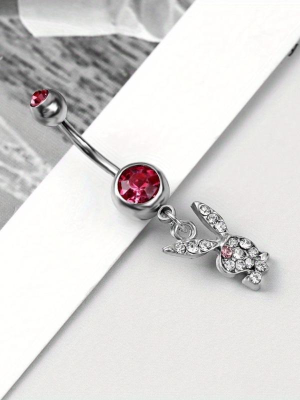 Cute Rabbit Design Belly Ring, Stainless Steel Belly Piercing Jewelry for Women & Men, Trendy All-match & Exquisite Jewelry for Birthday Gift