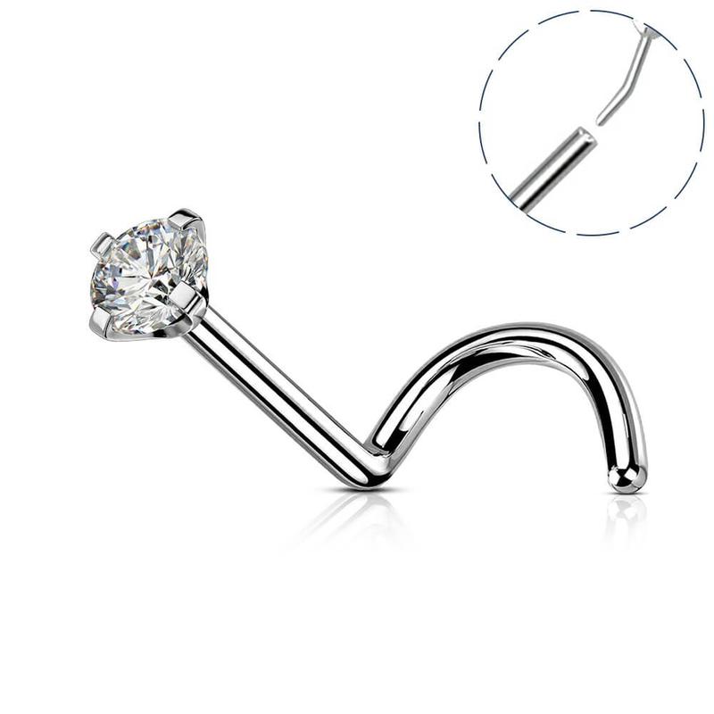 Oufer 20G Titanium CZ Screw Nose Stud Threadless Push Pin Nostril Ring