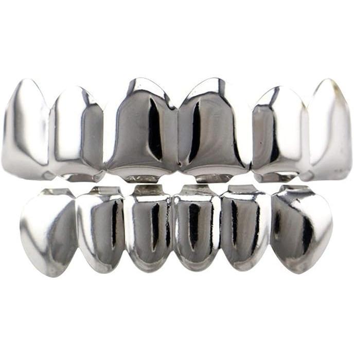 Gorgeous 24K Gold Plated Hip Hop Teeth Grillz! These punk custom fit teeth grillz caps come as a top & bottom grill set. They are removable hip hop mouth grills, perfect for women and men.