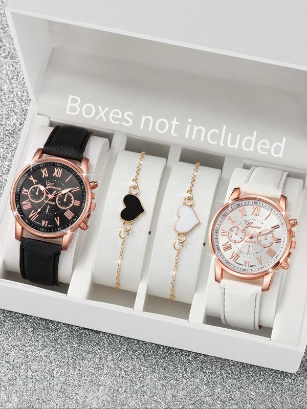 Women's Round Dial Quartz Watches, with Heart Charm Bracelet Set, without Box, Fashion Analog Watch for Party, Daily Clothing Decor, Exquisite Watch for Gift