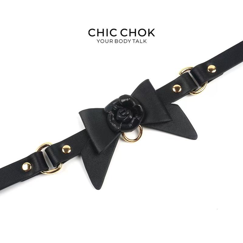 CHICCHOK [Rose Bow Tie] Stylish Hot Flower Bow Style Leather Choker