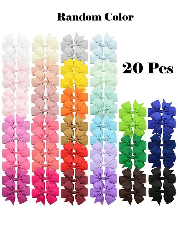 Random Color Bow Decor Hair Clip (20pcs), Cute Colorful Hair Accessories for Girls, Simple Style Plain Color Hair Clip for Daily Use