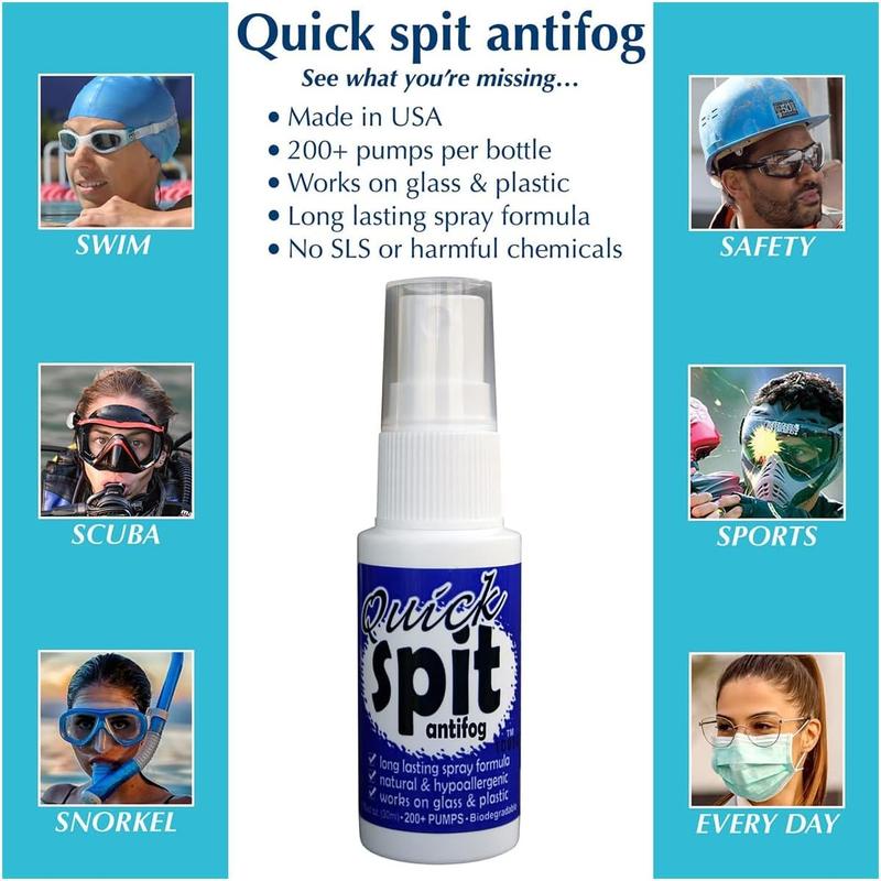 Jaws Quick Spit Anti-Fog Spray for Swim Goggles, Eye Glasses, Snorkel Mask, Scuba Divers, and Safety Eyewear, Made in The USA