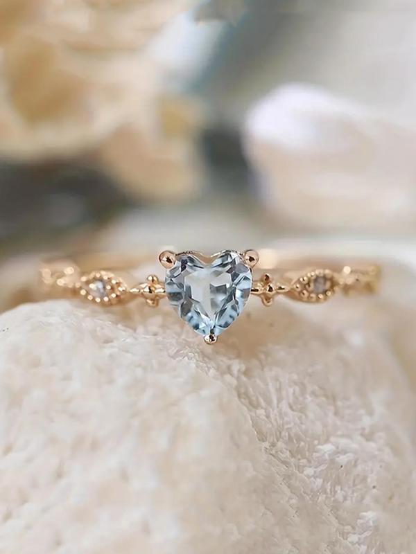 Heart Rhinestone Decor Promise Ring Perfect for Proposal, Elegant Copper Ring for Women's Gift, Girl Accessories for Wedding Bridal Party Formal Occasions