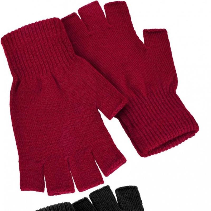 Unisex Half Finger Gloves Winter Stretchy Knit Fingerless Gloves in Common Size