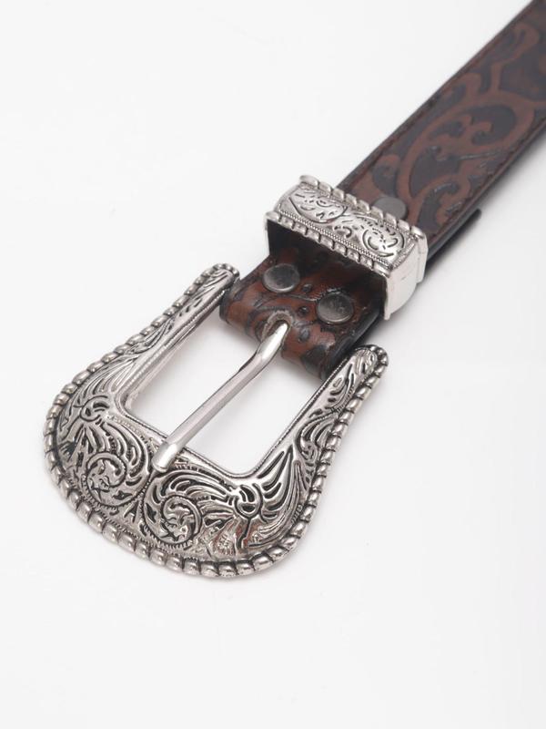 Men's Vintage Western Belt, Fashionable Floral Embossed Pu Leather Belt for Party, Daily Clothing Decor, Trendy All-match & Exquisite Belt As Gift