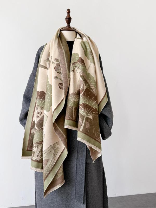 Lotus Pattern Scarf, Casual Soft Warm Shawl for Women & Men, Fashion Accessories for Daily Wear, Trendy All-match & Exquisite Scarf for Birthday Gift