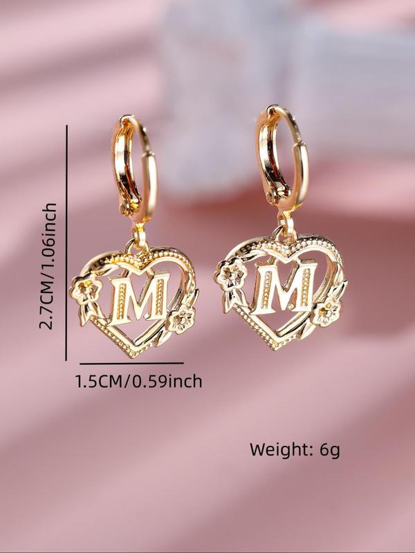 Heart & Letter & Flower Design Dangle Earrings, Casual Fashion Vintage Jewelry for Party & Daily Clothing Decor, Trendy All-match & Exquisite Jewelry for Birthday Gift