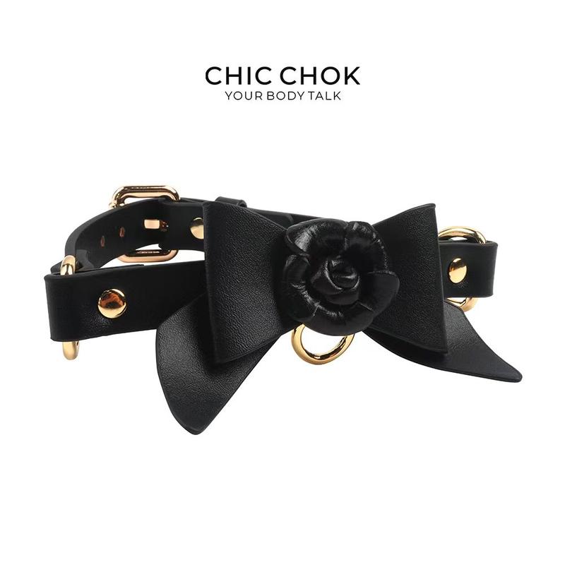 CHICCHOK [Rose Bow Tie] Stylish Hot Flower Bow Style Leather Choker