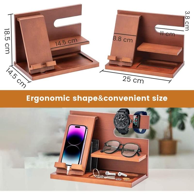 Gifts for Men Dad Husband Boyfriend Wood Phone Docking Station for Dad Gifts Key Wallet Stand Watch Organizer Birthday Gifts for Men Nightstand Organizer for Men Mens Gifts for Him,Grandpa,Husband