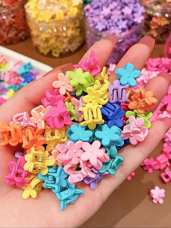 Random Color Flower Design Mini Hair Claws, Cute Colorful Hair Accessories for Women & Girls, Minimalist Headwear Suitable for Thick Hair