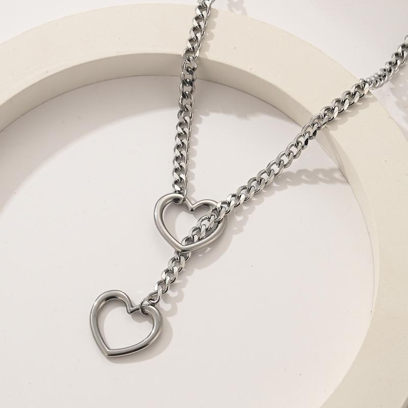 Slip Chain with Heart O-Ring, Punk Style Necklace, Adjustable Chain for Women & Men Adjustable Punk