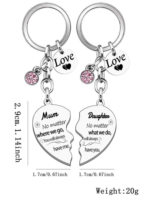 Thanksgiving Themed Heart Shaped Keychain, Rhinestone Decorated Stainless Steel Keychain for Women & Mom, Fashion Accessories for Daily Use