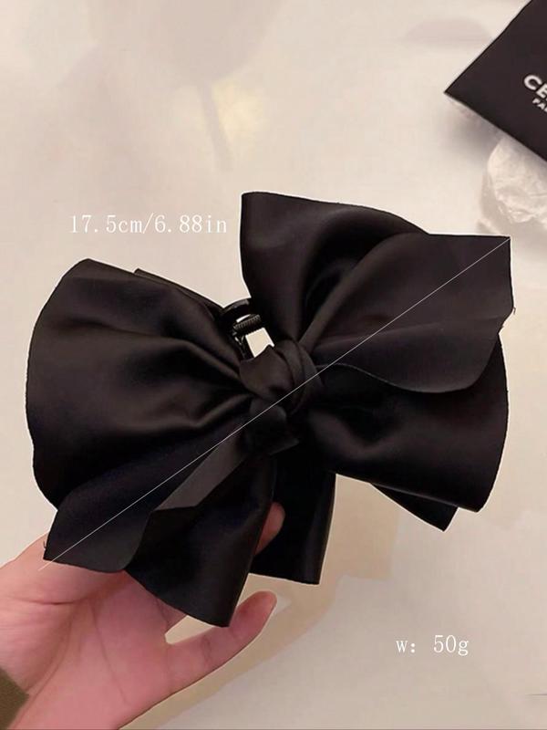 Elegant Style Solid Color Bowknot Decor Hair Claw Clip, Casual Easy Griping Large Size Hair Claw, Fashion Hair Accessories For Women & Girls