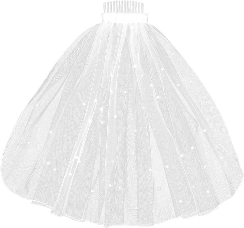 1 count Bachelorette Veil,  Elegant 1Tier White Bridal Veil with Rhinestone - 15 Short Tulle Veil with Comb Layer Hair Clipfor Women and Girls