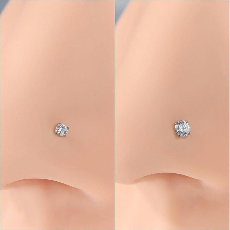 Oufer 20G Titanium CZ Screw Nose Stud Threadless Push Pin Nostril Ring