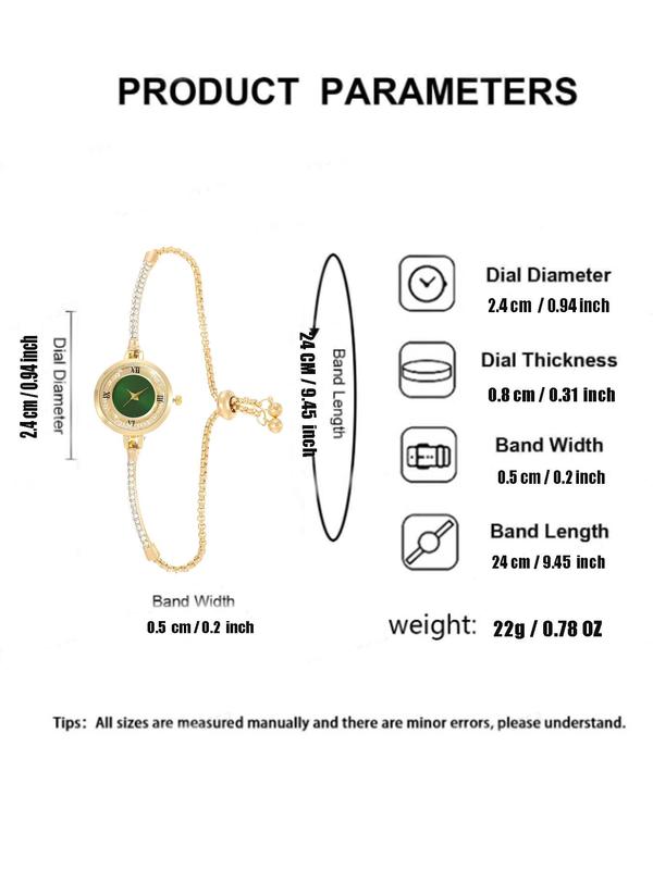 Women's Elegant Rhinestone Decorated Chain Quartz Watch, Fashionable Round Dial Watch for Women & Girls, Trendy All-match Watch for Birthday Gift