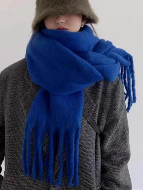 Solid Color Tassel Decor Scarf, Casual Soft Warm Thick Shawl for Fall & Winter, Fashion Accessories for Women & Men