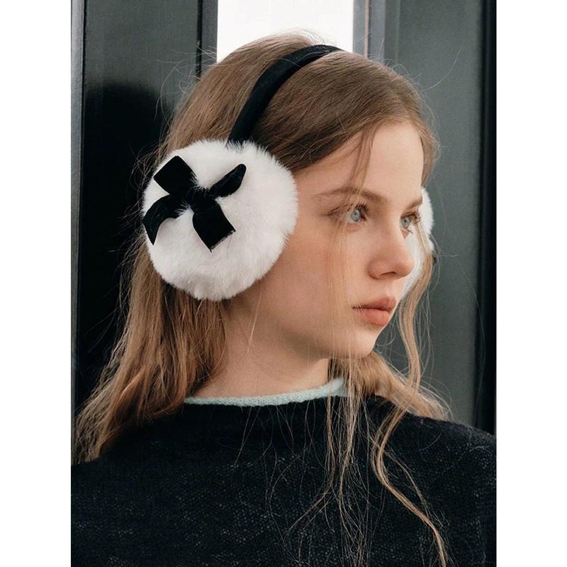 1pc Cute Bow Fleece Earmuffs, Warm & Cold-Proof Y2K Style For Women, Autumn Winter