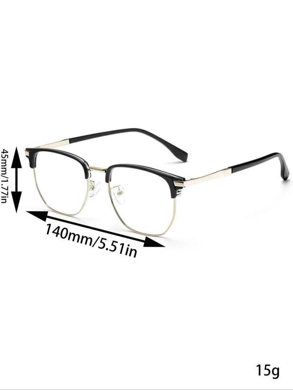 Simple Square Semi-rimless Frame Eyeglasses for Women & Men, 1 Pair Fashion Eyeglasses for Work, Daily Clothing Decor, Perfect for Student Daily Use, Coolfashionguy 70s