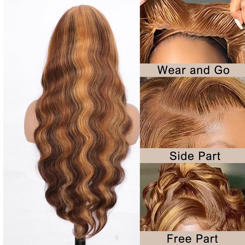 Wear and Go Glueless Wigs Human Hair Pre Plucked Pre Cut Ombre Highlight 4 27 Lace Frontal Wigs Human Hair 8x5 HD Lace Front Wigs Body Wave Honey Blonde Wig 180% Density