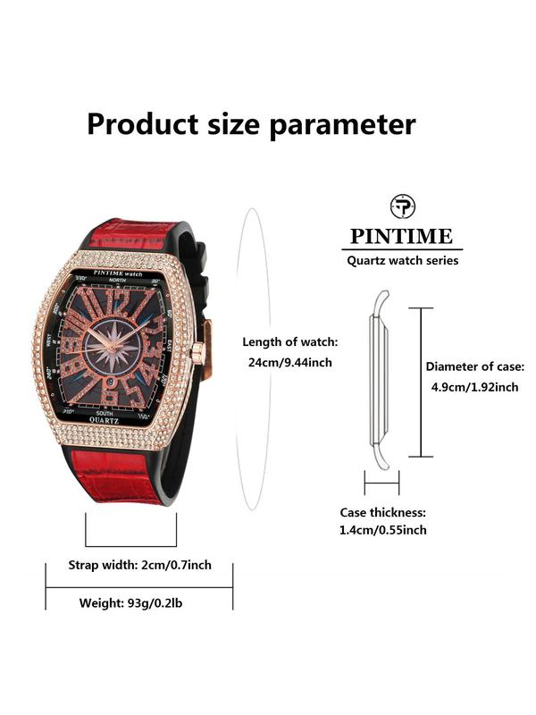 Men's Punk Style Rhinestone Barrel Dial Watch, Exquisite Trendy Wristwatch for Daily Use, Fashionable Watch As Gift for Boyfriend with Box