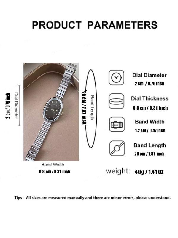 Women's Elegant Oval Dial Quartz Watch, Fashionable Watch for Women & Girls, Trendy All-match & Exquisite Watch for Birthday Gift