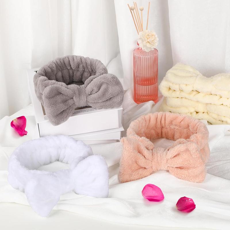 8 Pack Spa Headband for Women's Yoga, Soft Coral Fleece Facial Headbands with Bow Design, Ideal for Washing Face, Makeup, Shower, Spa Gifts for Women