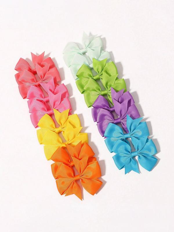 Random Color Bow Decor Hair Clip (20pcs), Cute Colorful Hair Accessories for Girls, Simple Style Plain Color Hair Clip for Daily Use