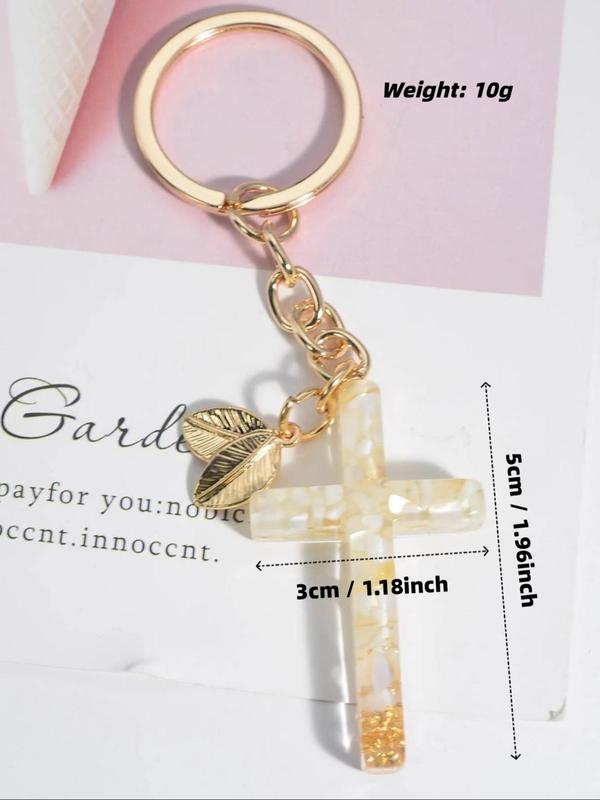 Fashion Cross & Leaf Design Keychain, Cute Resin Keychain for Women & Men, Trendy All-match & Exquisite Keychain for Birthday Gift