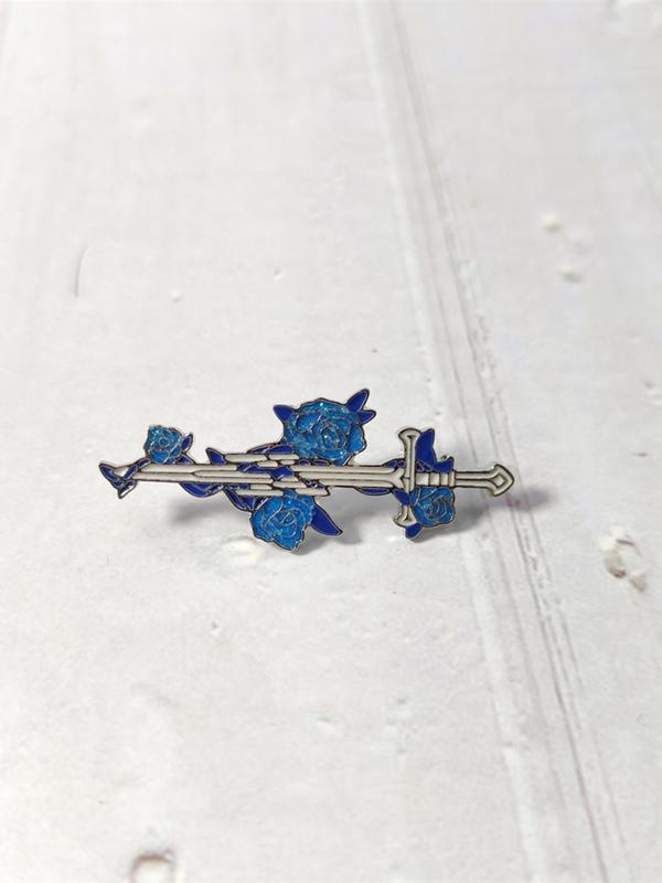 Unisex Street Trend Flower & Sword Design Brooch Pin,  Trendy Vintage Brooch, Chic Cute Clothes Accessories for Party Decor