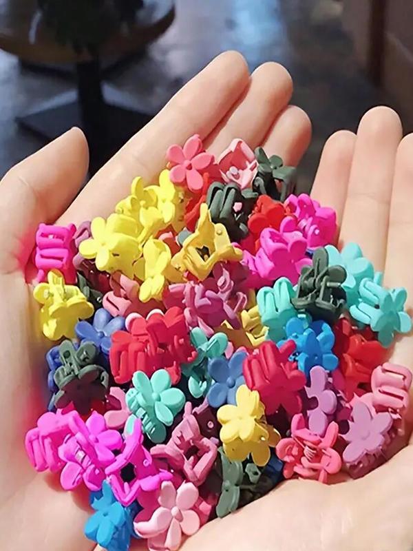 Random Color Flower Design Mini Hair Claws, Cute Colorful Hair Accessories for Women & Girls, Minimalist Headwear Suitable for Thick Hair