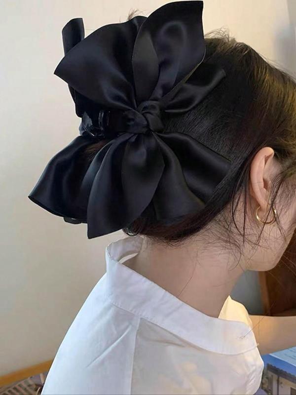 Elegant Style Solid Color Bowknot Decor Hair Claw Clip, Casual Easy Griping Large Size Hair Claw, Fashion Hair Accessories For Women & Girls