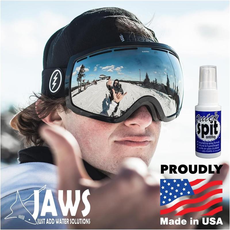 Jaws Quick Spit Anti-Fog Spray for Swim Goggles, Eye Glasses, Snorkel Mask, Scuba Divers, and Safety Eyewear, Made in The USA