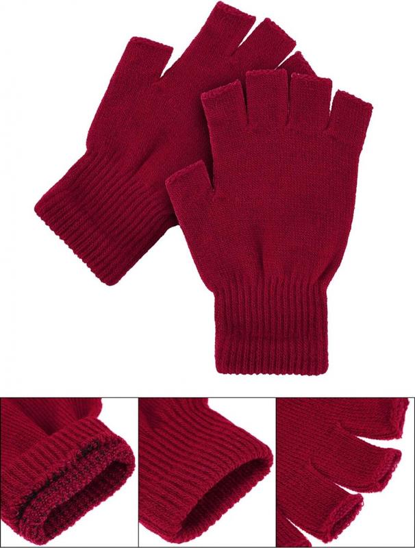 Unisex Half Finger Gloves Winter Stretchy Knit Fingerless Gloves in Common Size