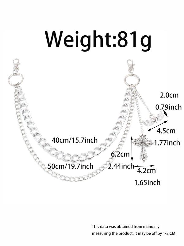 Punk Style Cross & Wing & Heart Design Pants Chain, Fashion Chain Pants Belt for Men & Women, Trendy All-match & Exquisite Clothes Accessories for Gift