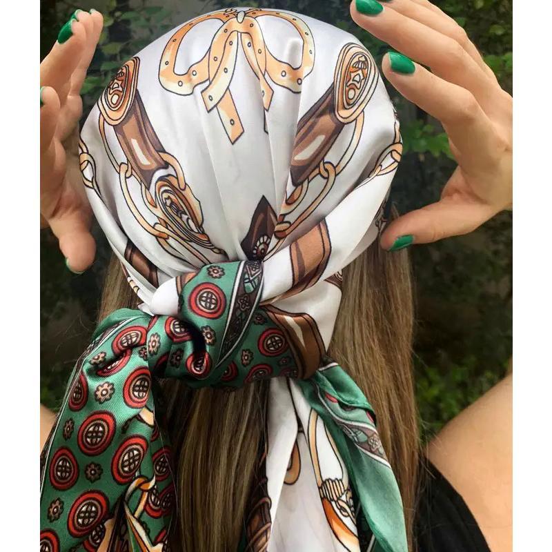 Large hijab scarves for women fashion print silk satin scarf female 90cm x 90cm luxury brand square shawls head scarfs for ladies