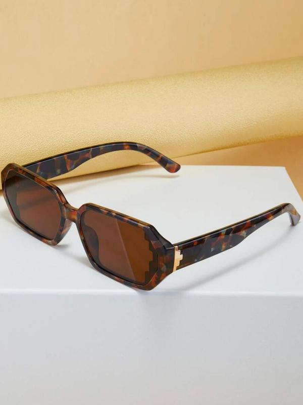 Women's Leopard Pattern Geometric Frame Sunglasses, Trendy Casual Sunglasses for Everyday Use, Fashion Accessories for Outdoor Activities