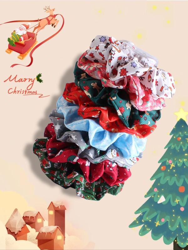 Cute Christmas Themed Ruched Hair Tie, High Stretch Scrunchie, Fashion Hair Accessories for Women & Girls, Minimalist Headwear Suitable for Thick Hair