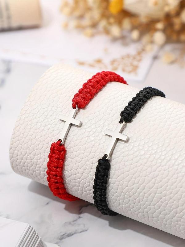 Summer New Fashion Adjustable Cross Couple Bracelet for Back To School, Fashionable Casual Matching Bracelet Jewelry for Men and Women, Bf and Gf Bracelet