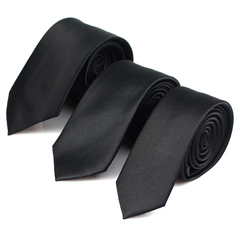 New Classic Black Ties for Men Silk Mens Neckties for Wedding Party Business Adult Neck Tie 3 Sizes Casual Solid Tie