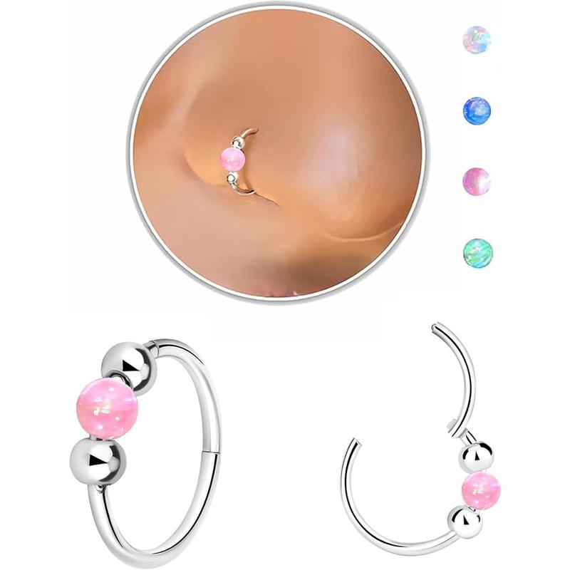 Nose Rings Hoops Opal Nose Piercings Jewelry 316L Surgical Steel Hypoallergenic Silver Septum Hoop Nose Ring for Women 18G Hinged Helix Rook Conch Cartilage Daith Tragus Earring