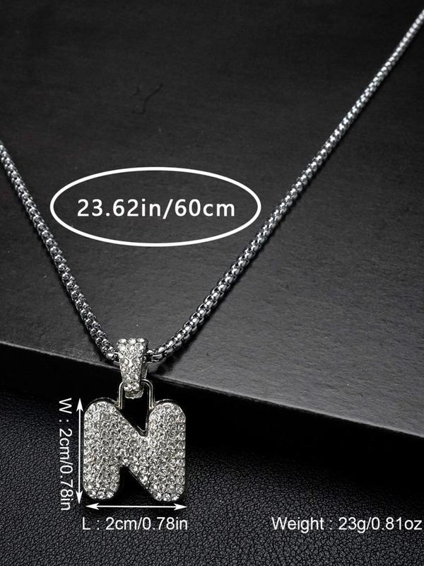 2024 Fashion Rhinestone Inlaid Alphabet Initial Necklace, Alloy Chains Necklaces for Women & Men, Punk Iced out Jewelry, Goth Vintage Jewelry for Women & Male Accessories for Party, Daily Decor