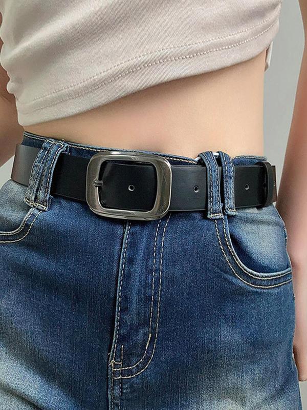 Women's Solid Color Buckle Belt, Fashion Pu Leather Belt for Daily Clothing Decor, Trendy All-match & Exquisite Belt for Women & Girls